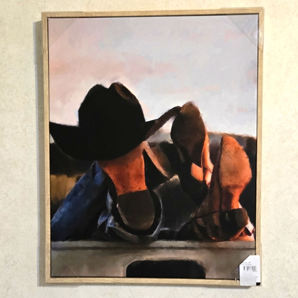 COWBOY HAT AND BOOTS FRAMED CANVAS